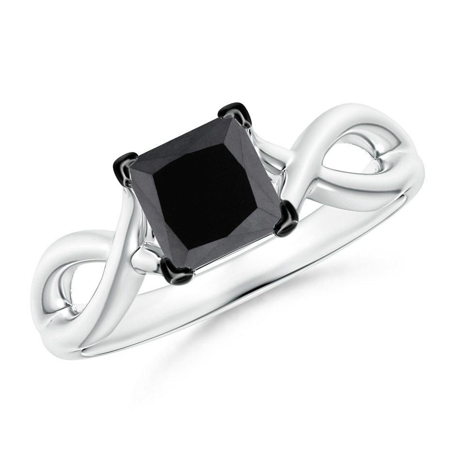 5.5mm AA Princess-Cut Solitaire Black Diamond Crossover Ring in White Gold 