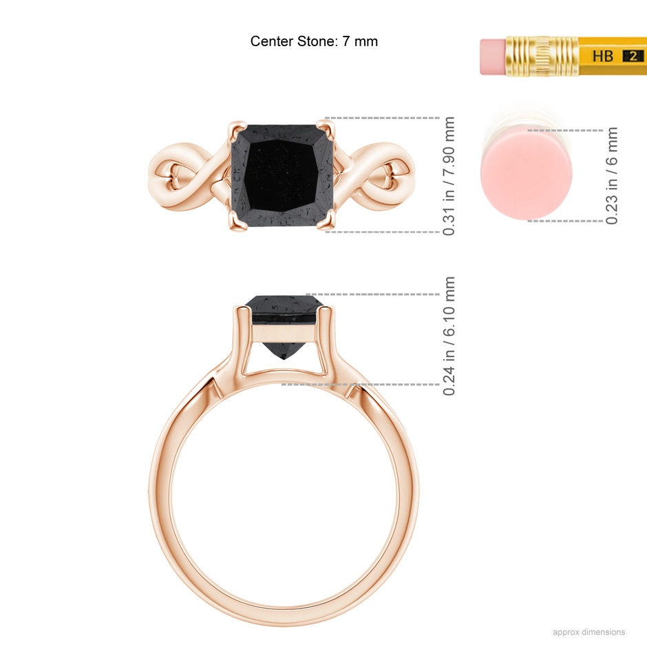 7mm A Princess-Cut Solitaire Black Diamond Crossover Ring in Rose Gold ruler