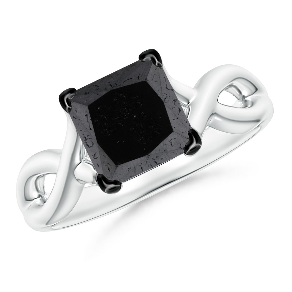 7mm A Princess-Cut Solitaire Black Diamond Crossover Ring in White Gold 
