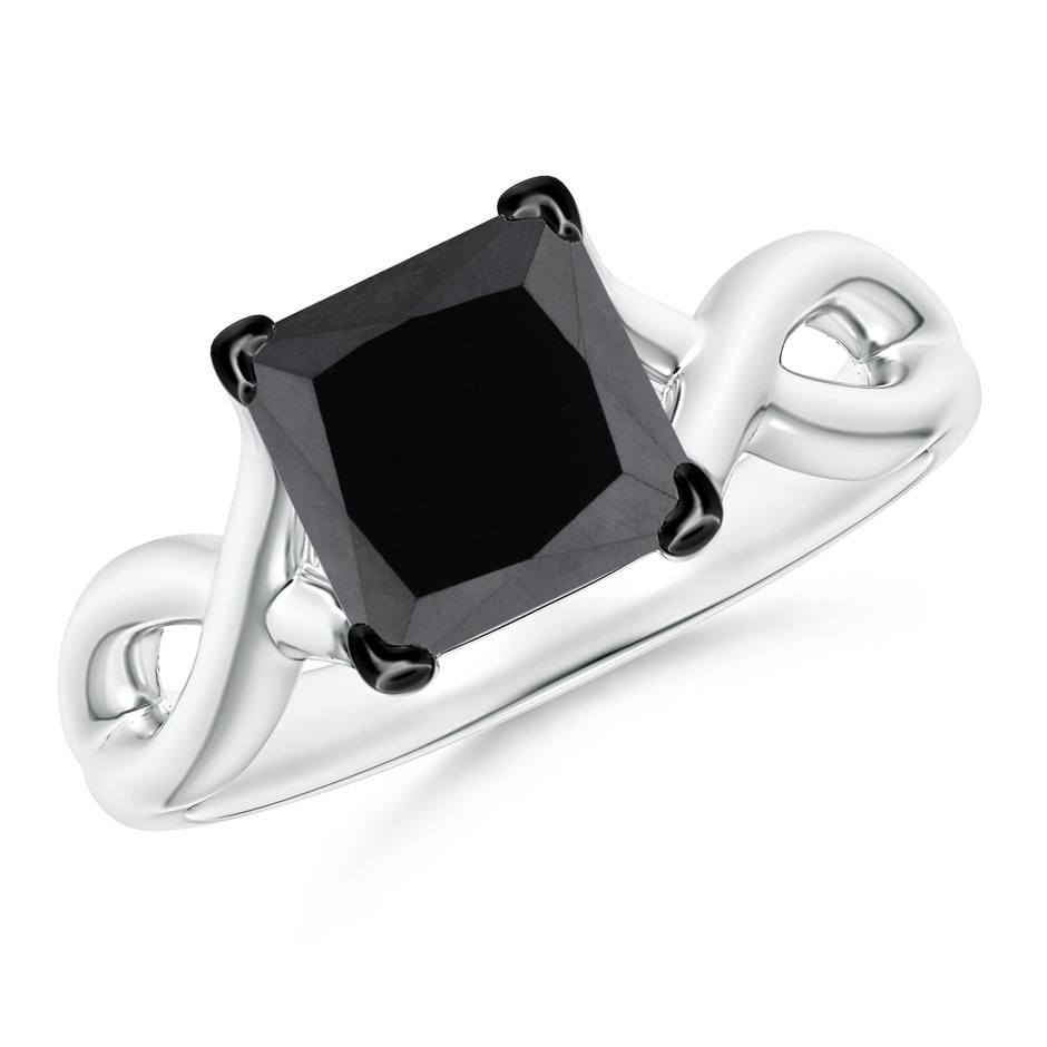 7mm AA Princess-Cut Solitaire Black Diamond Crossover Ring in White Gold 