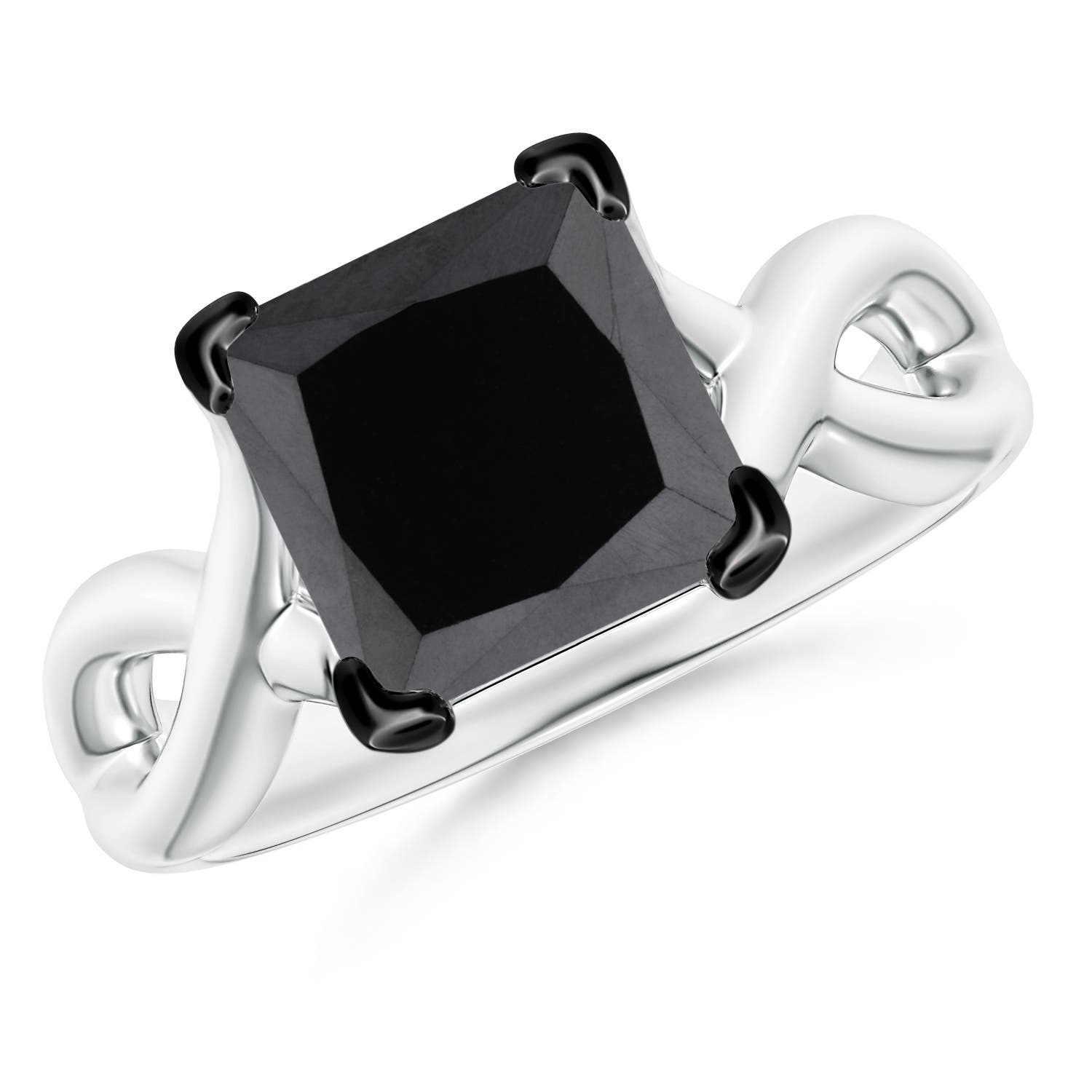 8mm AA Princess-Cut Solitaire Black Diamond Crossover Ring in P950 Platinum