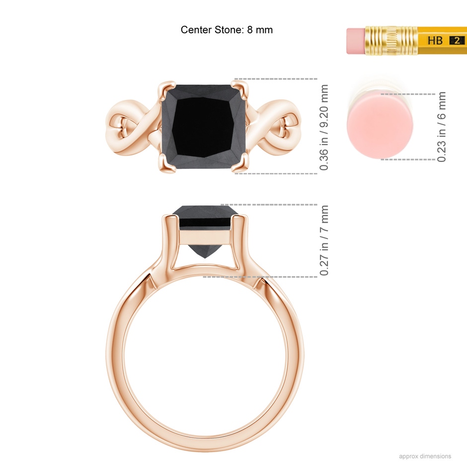 8mm AA Princess-Cut Solitaire Black Diamond Crossover Ring in Rose Gold ruler