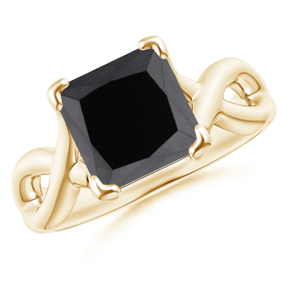 8mm AA Princess-Cut Solitaire Black Diamond Crossover Ring in Yellow Gold 