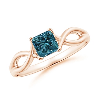 4.5mm AA Princess-Cut Solitaire Blue Diamond Crossover Ring in Rose Gold