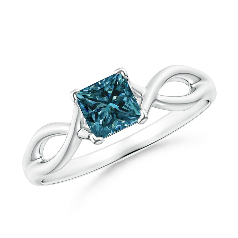4.5mm AA Princess-Cut Solitaire Blue Diamond Crossover Ring in White Gold 