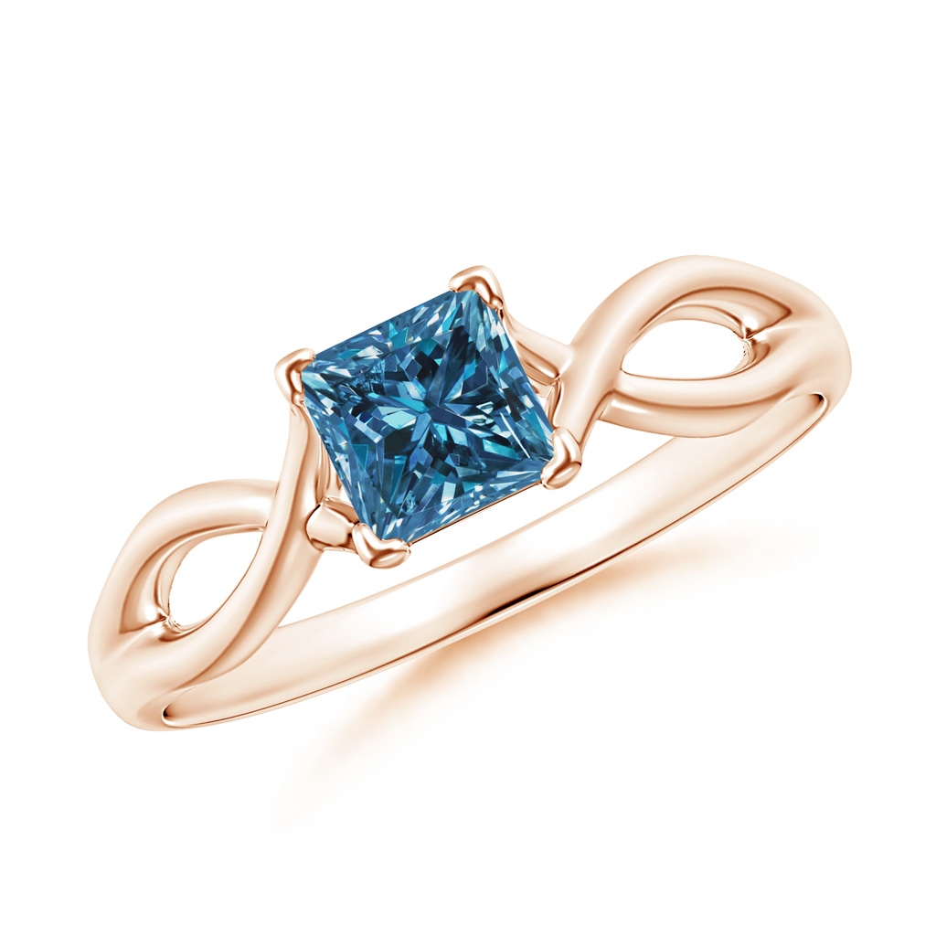 4.5mm AAA Princess-Cut Solitaire Blue Diamond Crossover Ring in Rose Gold