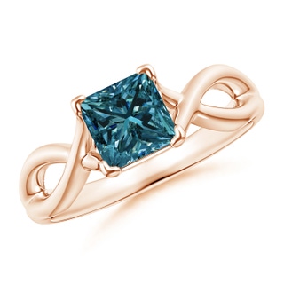 5.5mm AA Princess-Cut Solitaire Blue Diamond Crossover Ring in Rose Gold