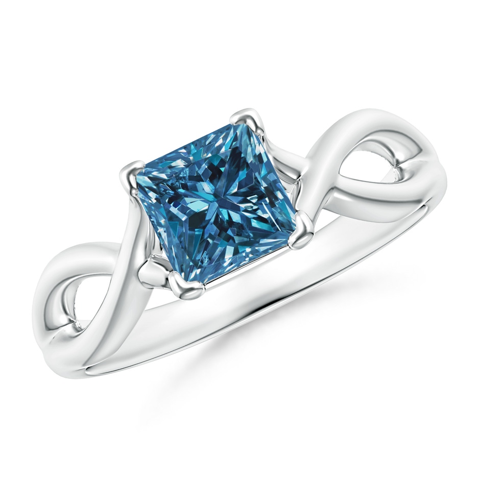 5.5mm AAA Princess-Cut Solitaire Blue Diamond Crossover Ring in White Gold 