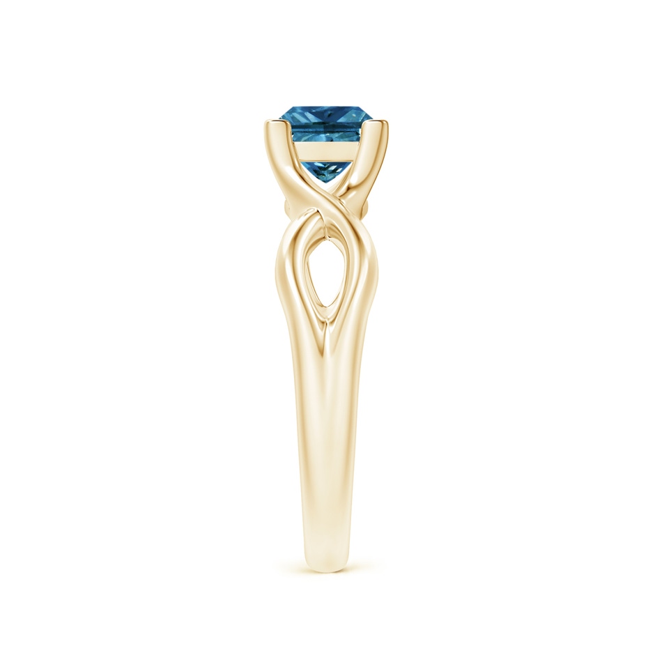 5.5mm AAA Princess-Cut Solitaire Blue Diamond Crossover Ring in Yellow Gold side-2