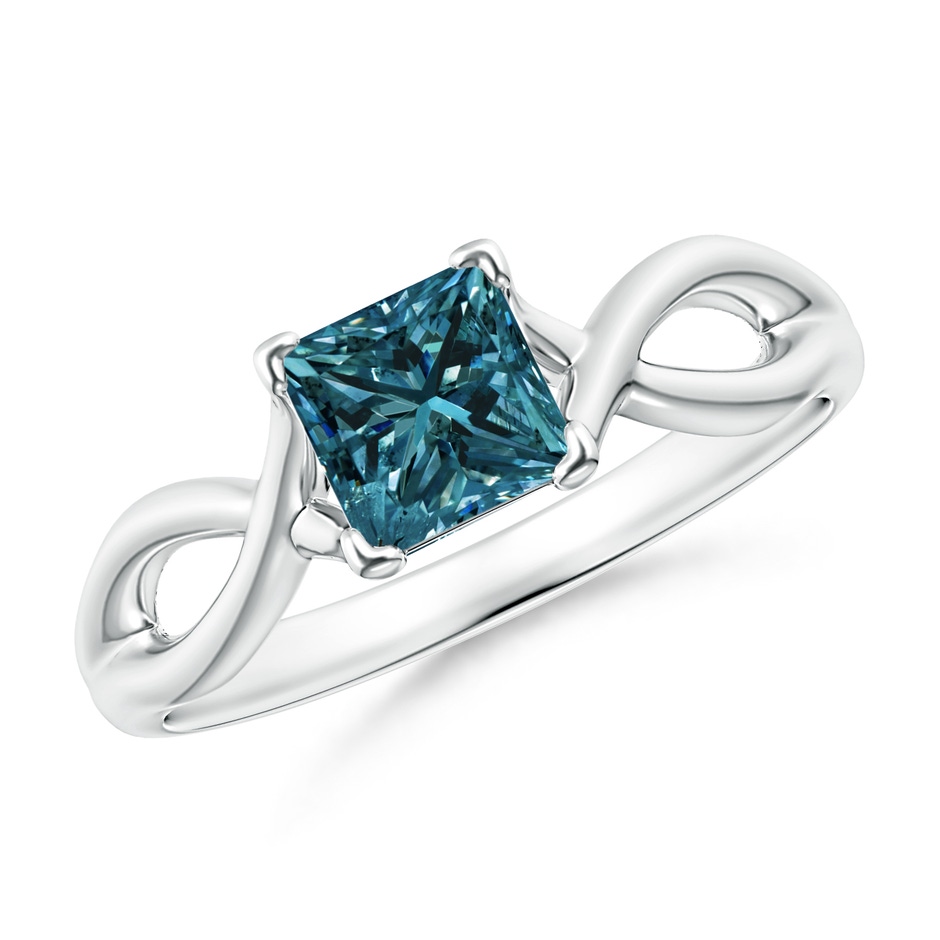 5mm AA Princess-Cut Solitaire Blue Diamond Crossover Ring in P950 Platinum 