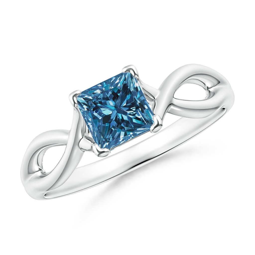 5mm AAA Princess-Cut Solitaire Blue Diamond Crossover Ring in White Gold