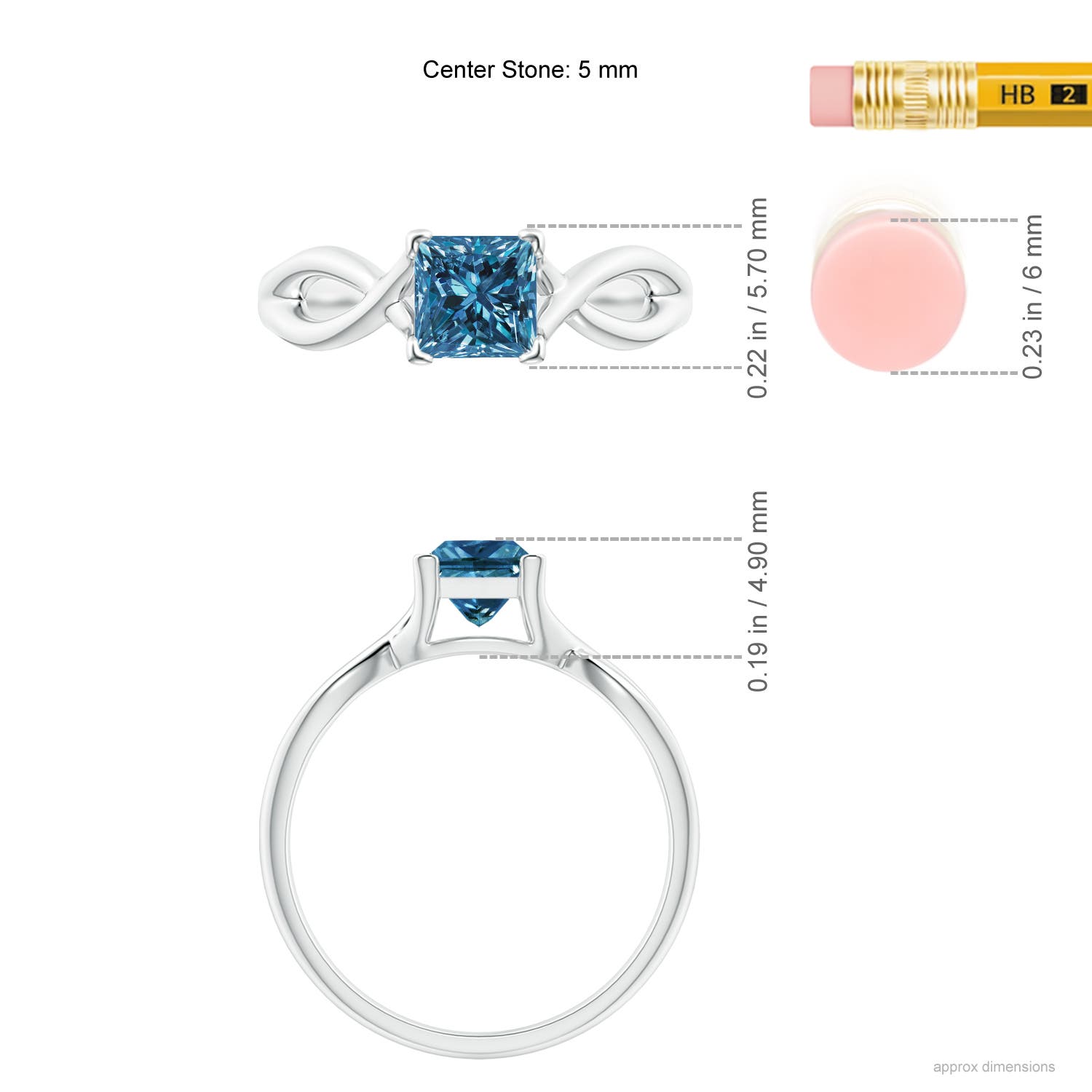 ビリヤード Blue Diamono Princess-Cut Solitaire Enhanced Blue Diamond Crossover Ring