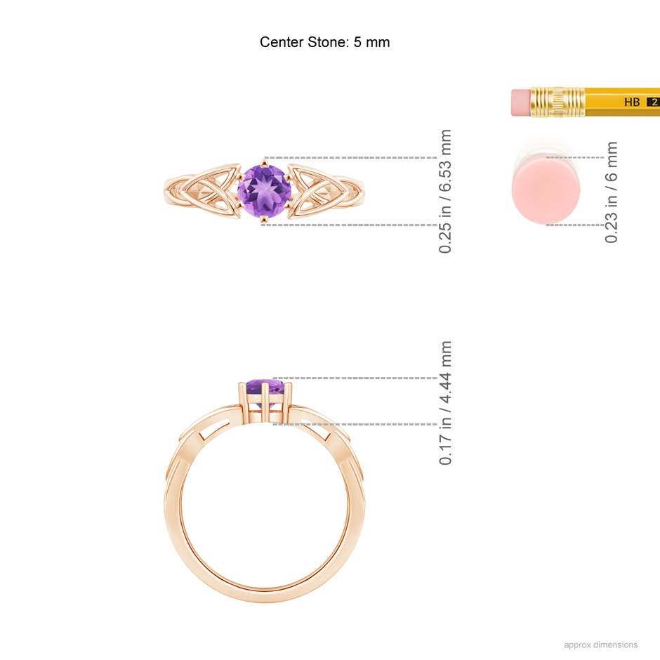 5mm A Solitaire Round Amethyst Celtic Knot Ring in Rose Gold ruler