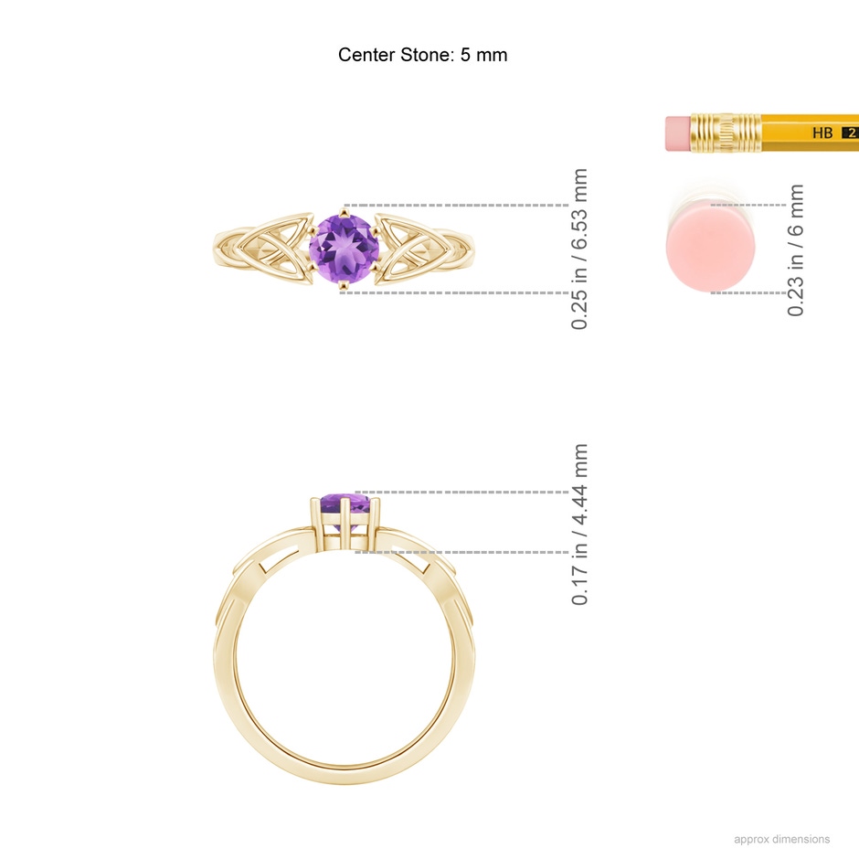5mm A Solitaire Round Amethyst Celtic Knot Ring in Yellow Gold ruler