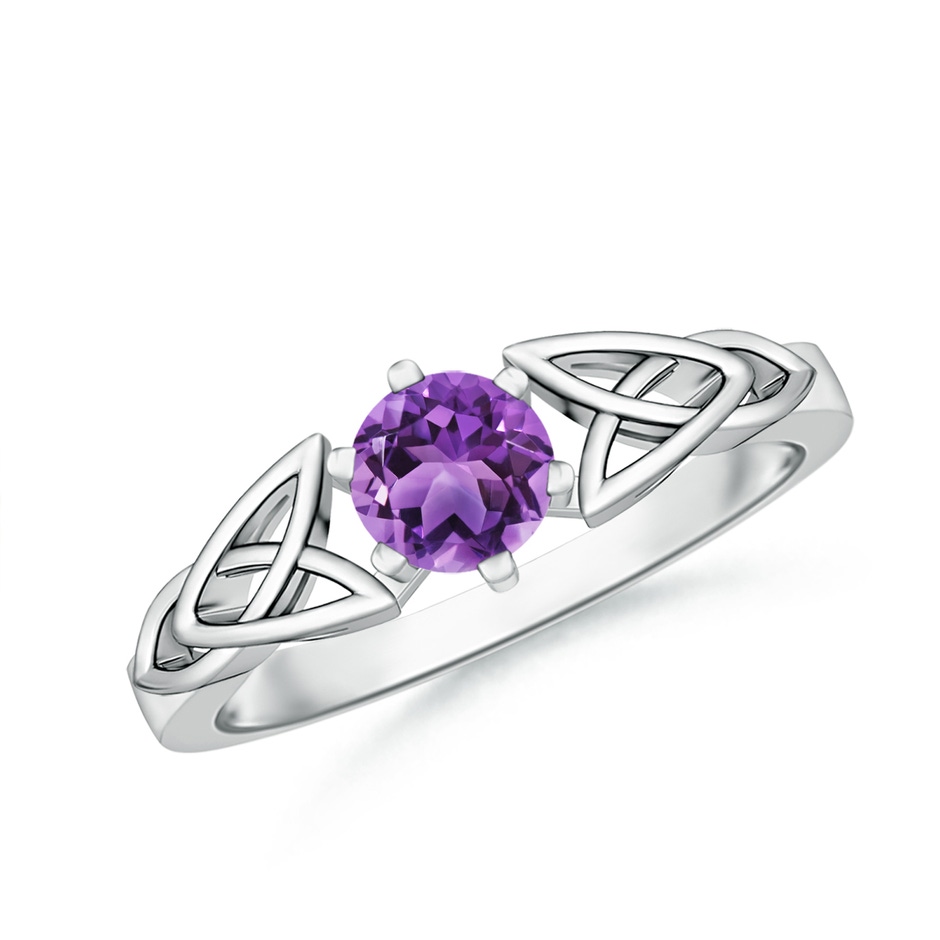 5mm AA Solitaire Round Amethyst Celtic Knot Ring in White Gold 