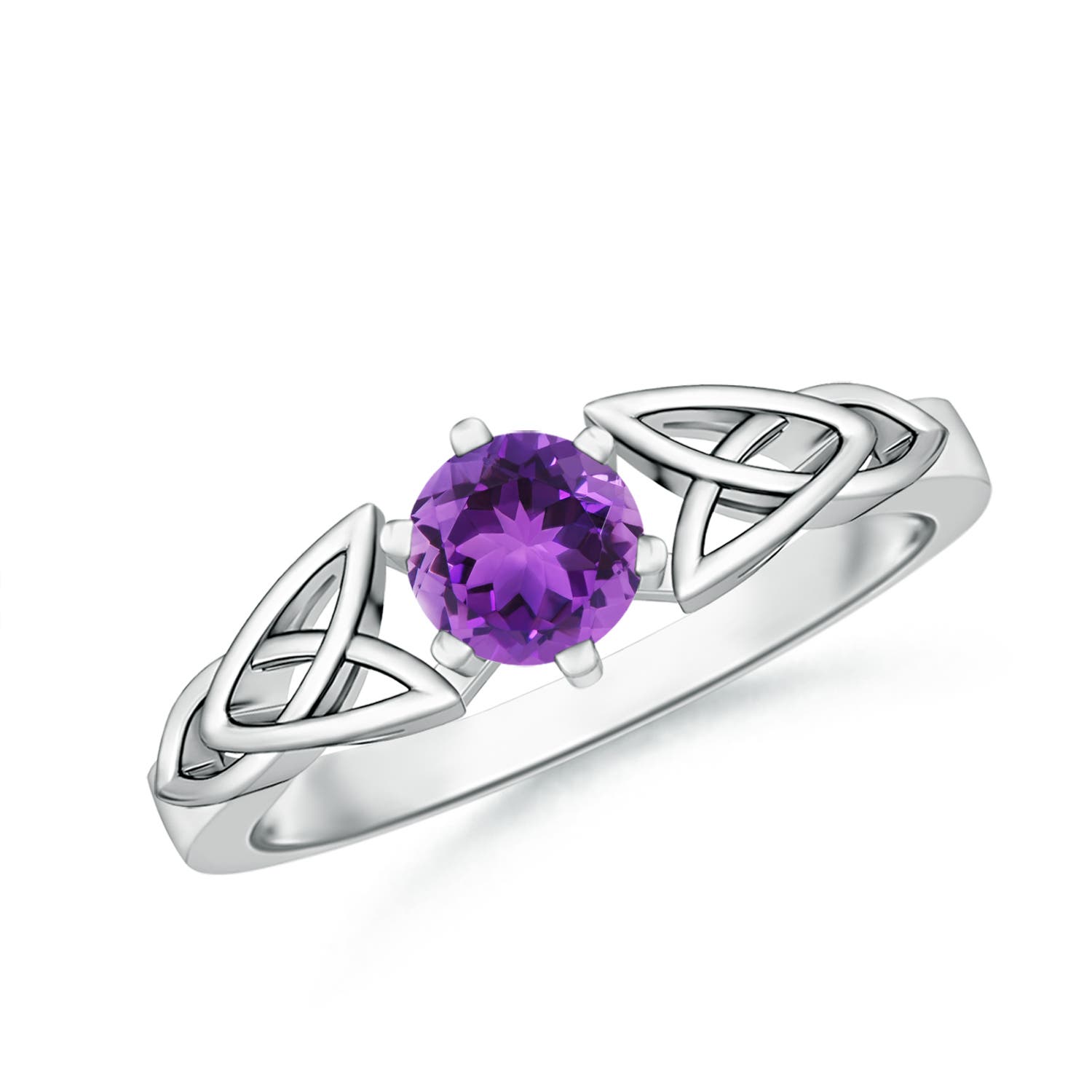 5mm AAA Solitaire Round Amethyst Celtic Knot Ring in P950 Platinum