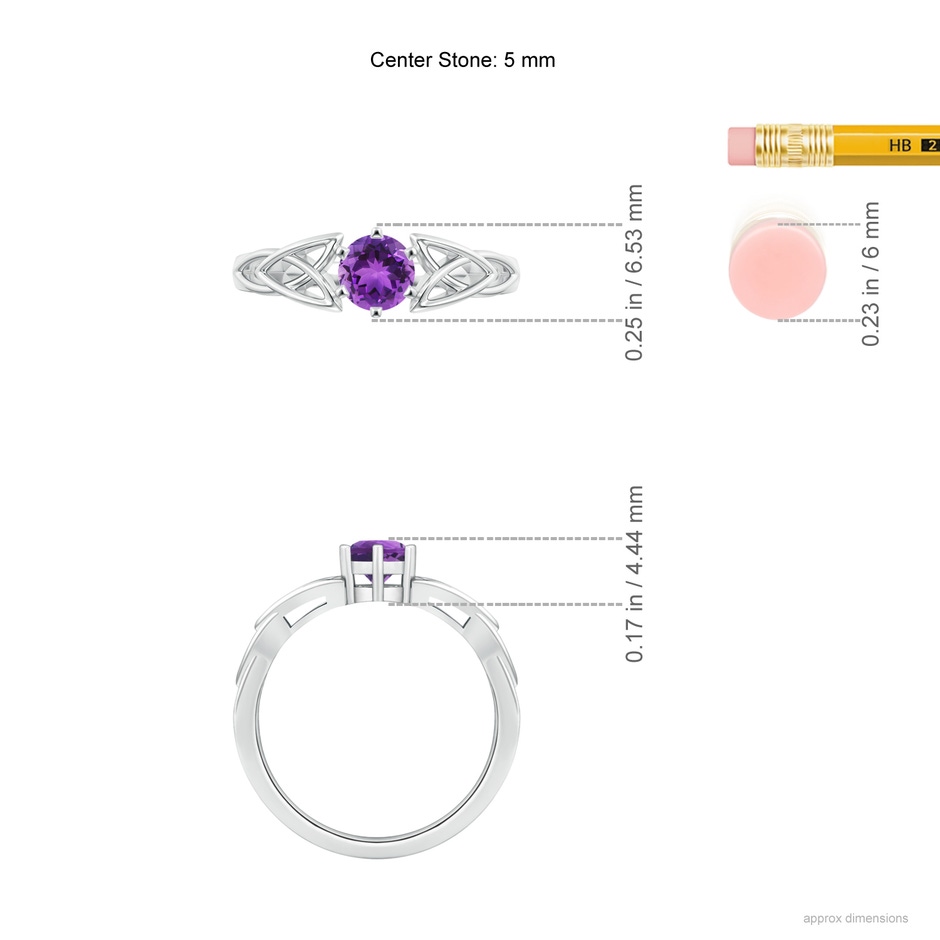 5mm AAA Solitaire Round Amethyst Celtic Knot Ring in P950 Platinum ruler