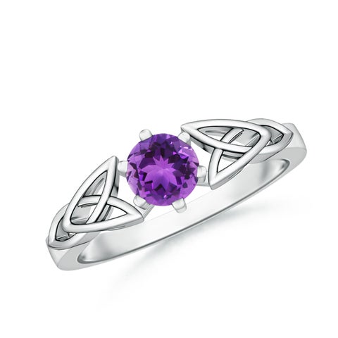5mm AAA Solitaire Round Amethyst Celtic Knot Ring in White Gold