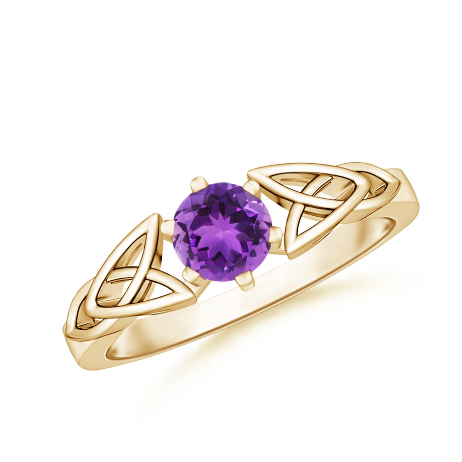 5mm AAA Solitaire Round Amethyst Celtic Knot Ring in Yellow Gold 