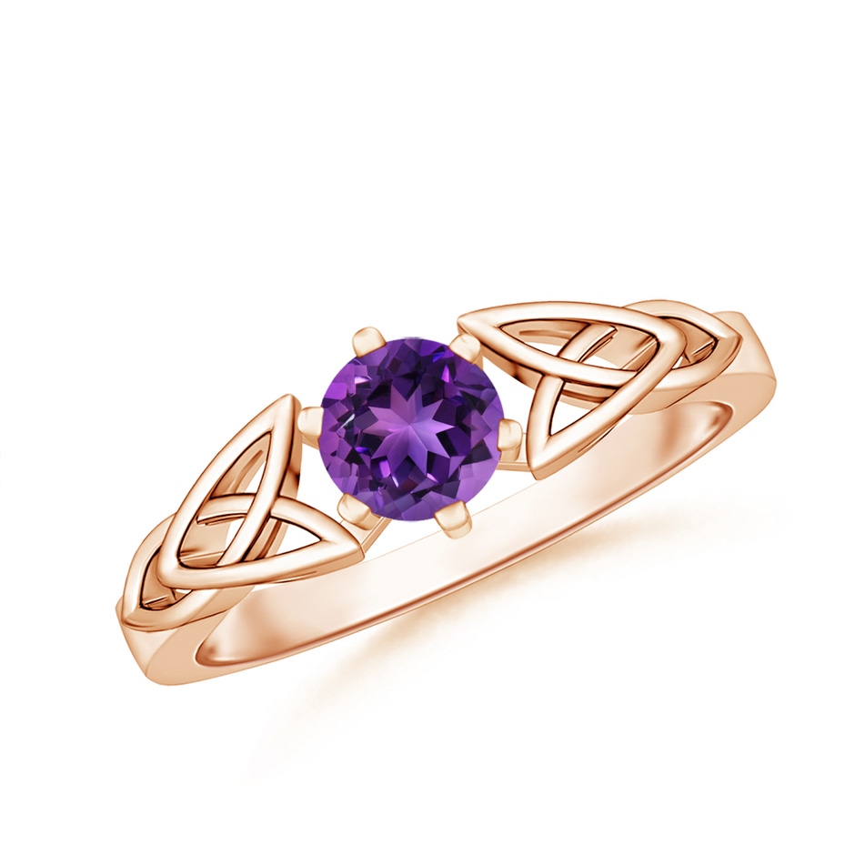 5mm AAAA Solitaire Round Amethyst Celtic Knot Ring in Rose Gold 