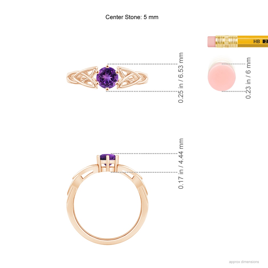 5mm AAAA Solitaire Round Amethyst Celtic Knot Ring in Rose Gold ruler