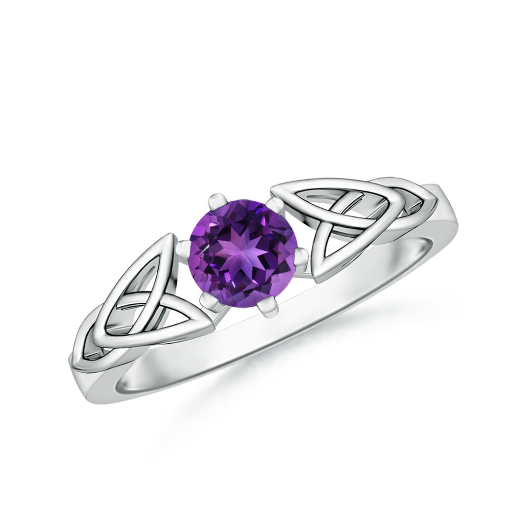 5mm AAAA Solitaire Round Amethyst Celtic Knot Ring in White Gold