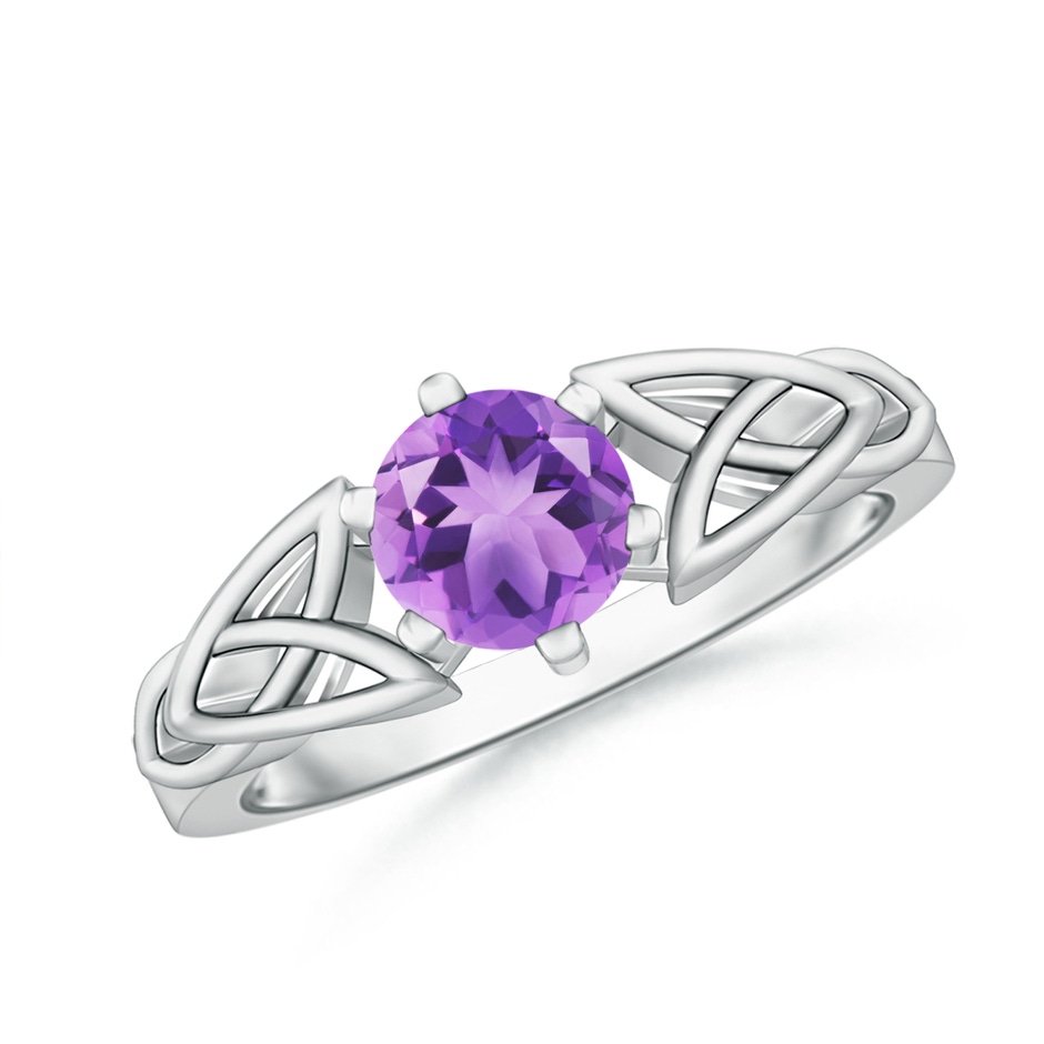 6mm A Solitaire Round Amethyst Celtic Knot Ring in White Gold 