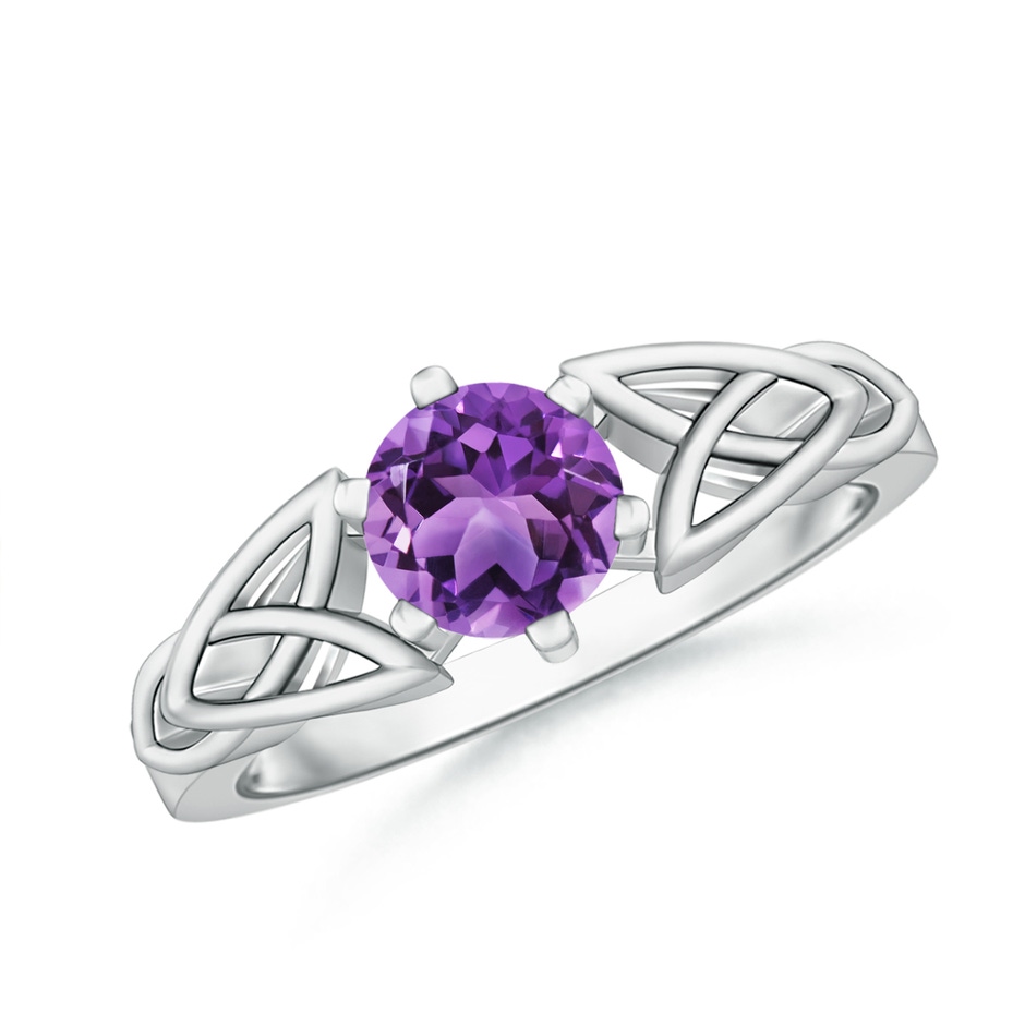 6mm AA Solitaire Round Amethyst Celtic Knot Ring in White Gold 