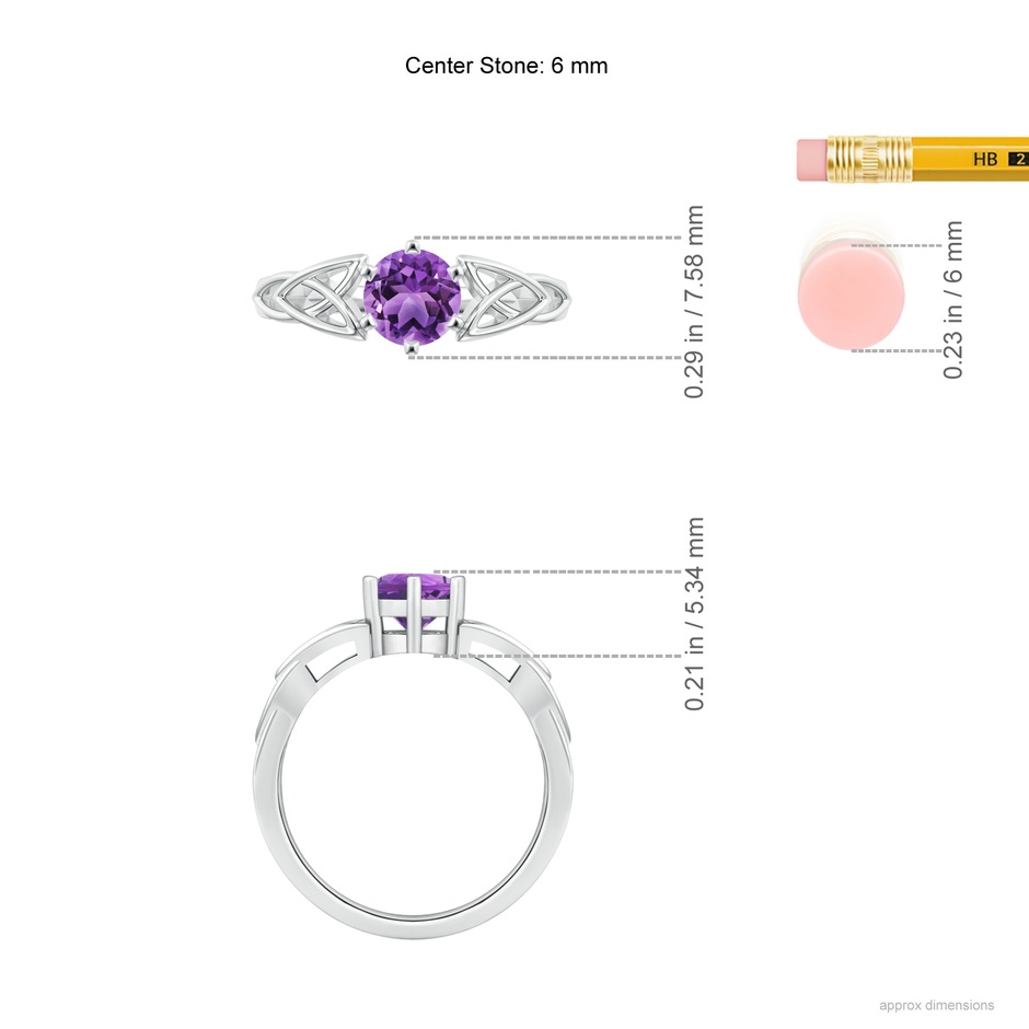 6mm AA Solitaire Round Amethyst Celtic Knot Ring in White Gold ruler