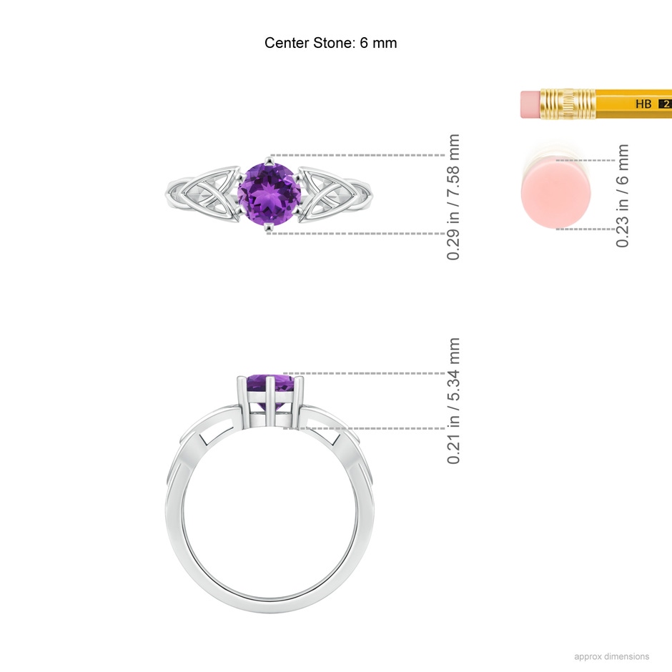 6mm AAA Solitaire Round Amethyst Celtic Knot Ring in P950 Platinum ruler