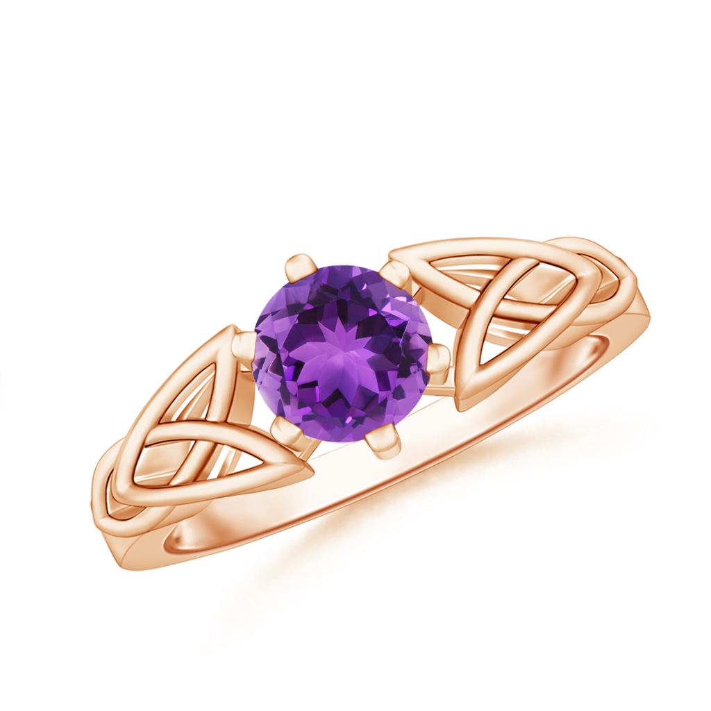 6mm AAA Solitaire Round Amethyst Celtic Knot Ring in Rose Gold