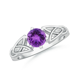 6mm AAA Solitaire Round Amethyst Celtic Knot Ring in White Gold