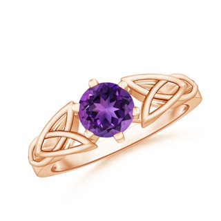 6mm AAAA Solitaire Round Amethyst Celtic Knot Ring in Rose Gold