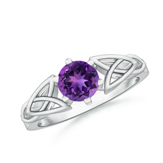 6mm AAAA Solitaire Round Amethyst Celtic Knot Ring in White Gold