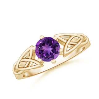 6mm AAAA Solitaire Round Amethyst Celtic Knot Ring in Yellow Gold