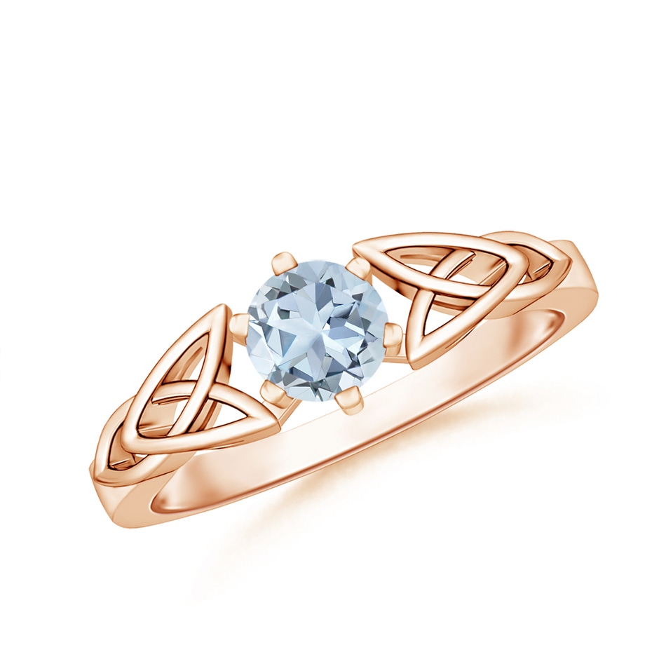 5mm A Solitaire Round Aquamarine Celtic Knot Ring in 18K Rose Gold 