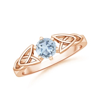 5mm A Solitaire Round Aquamarine Celtic Knot Ring in 9K Rose Gold