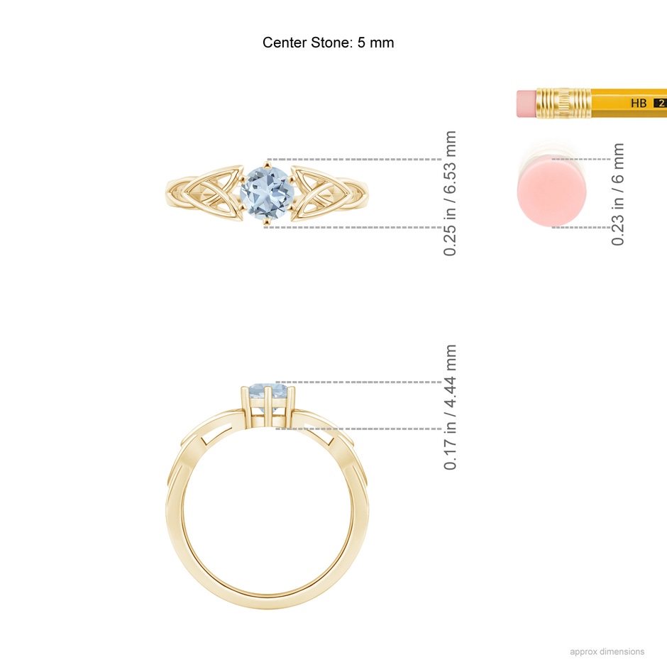 5mm A Solitaire Round Aquamarine Celtic Knot Ring in Yellow Gold ruler