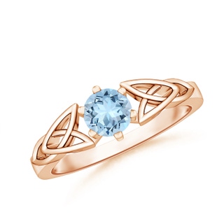 5mm AAA Solitaire Round Aquamarine Celtic Knot Ring in 9K Rose Gold