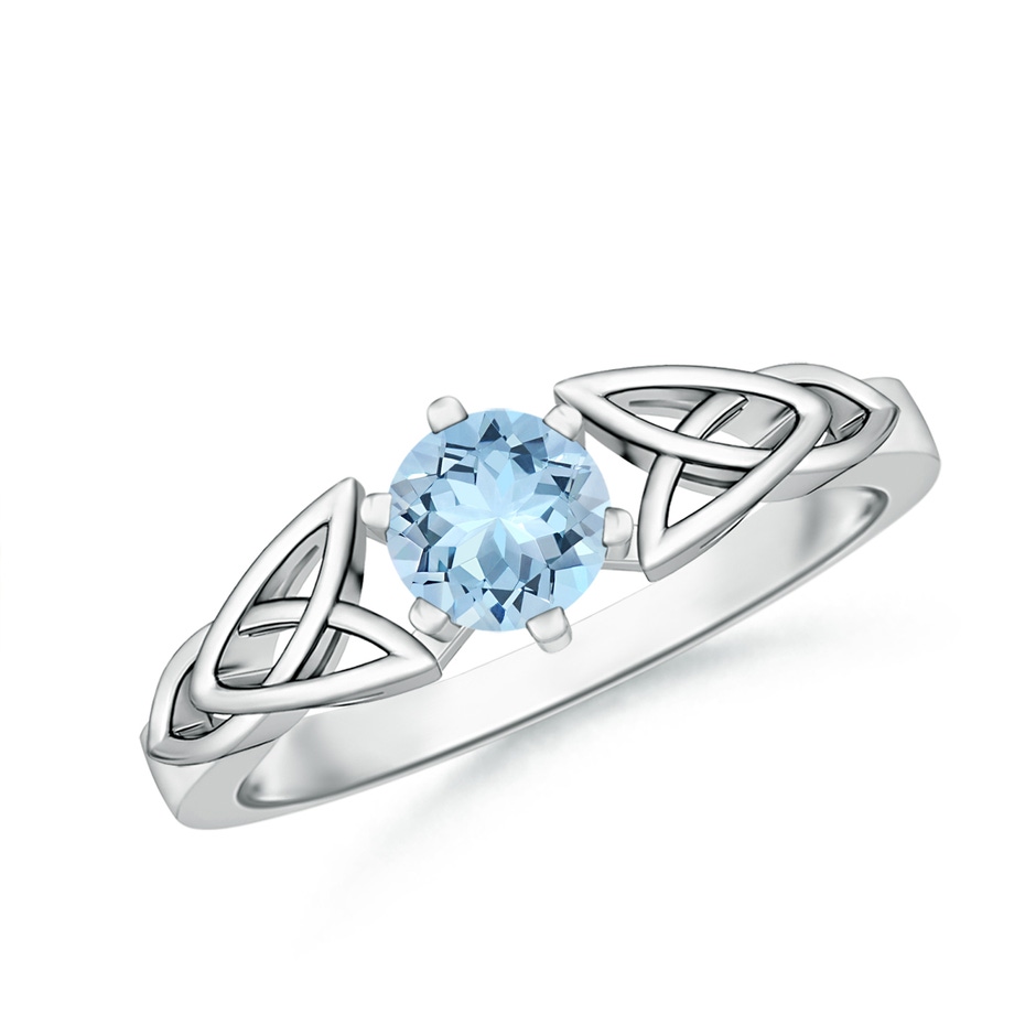 5mm AAA Solitaire Round Aquamarine Celtic Knot Ring in P950 Platinum 