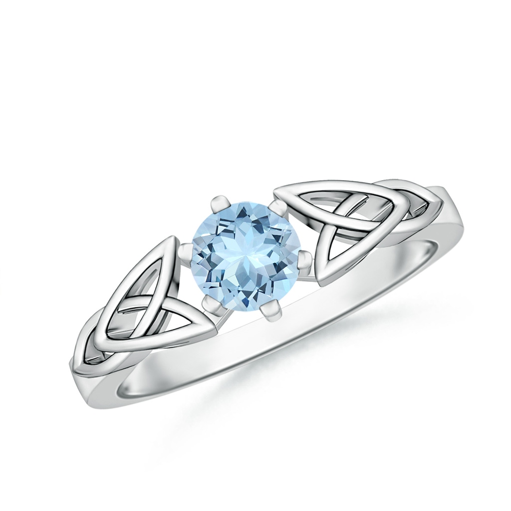 5mm AAA Solitaire Round Aquamarine Celtic Knot Ring in White Gold