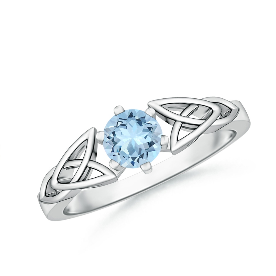 5mm AAA Solitaire Round Aquamarine Celtic Knot Ring in White Gold 