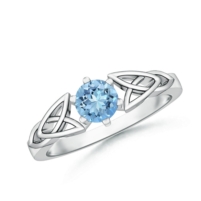 5mm AAAA Solitaire Round Aquamarine Celtic Knot Ring in 10K White Gold