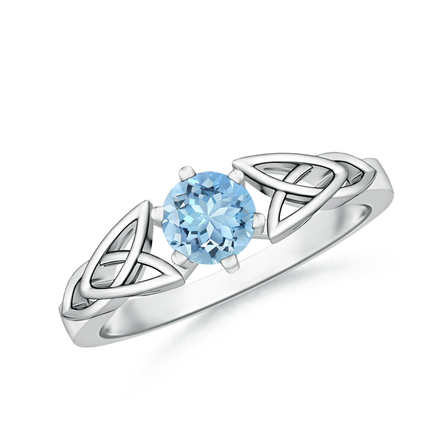 5mm AAAA Solitaire Round Aquamarine Celtic Knot Ring in 18K White Gold