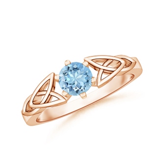 5mm AAAA Solitaire Round Aquamarine Celtic Knot Ring in 9K Rose Gold