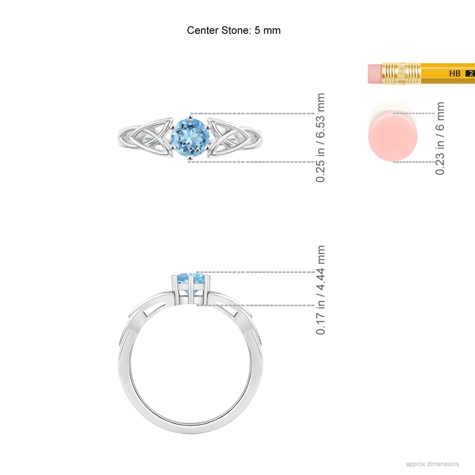 5mm AAAA Solitaire Round Aquamarine Celtic Knot Ring in P950 Platinum ruler
