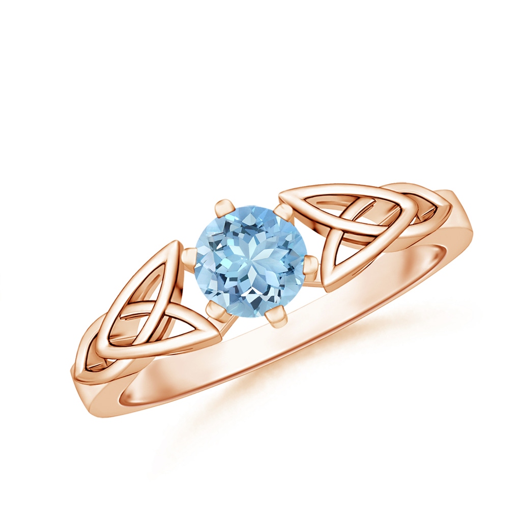 5mm AAAA Solitaire Round Aquamarine Celtic Knot Ring in Rose Gold