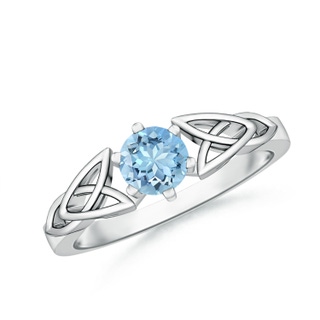 5mm AAAA Solitaire Round Aquamarine Celtic Knot Ring in White Gold