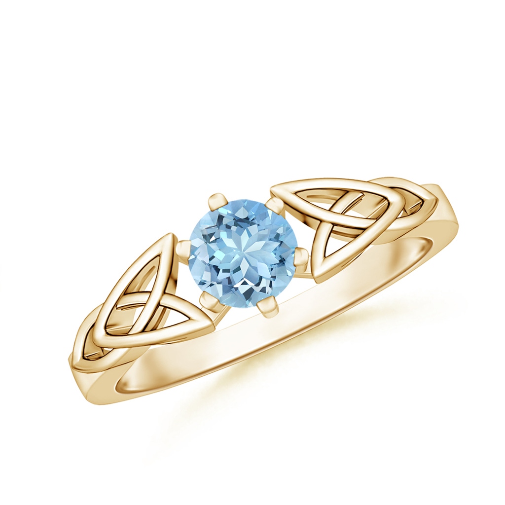 5mm AAAA Solitaire Round Aquamarine Celtic Knot Ring in Yellow Gold