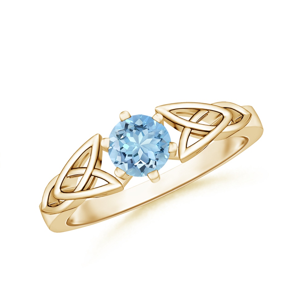5mm AAAA Solitaire Round Aquamarine Celtic Knot Ring in Yellow Gold 